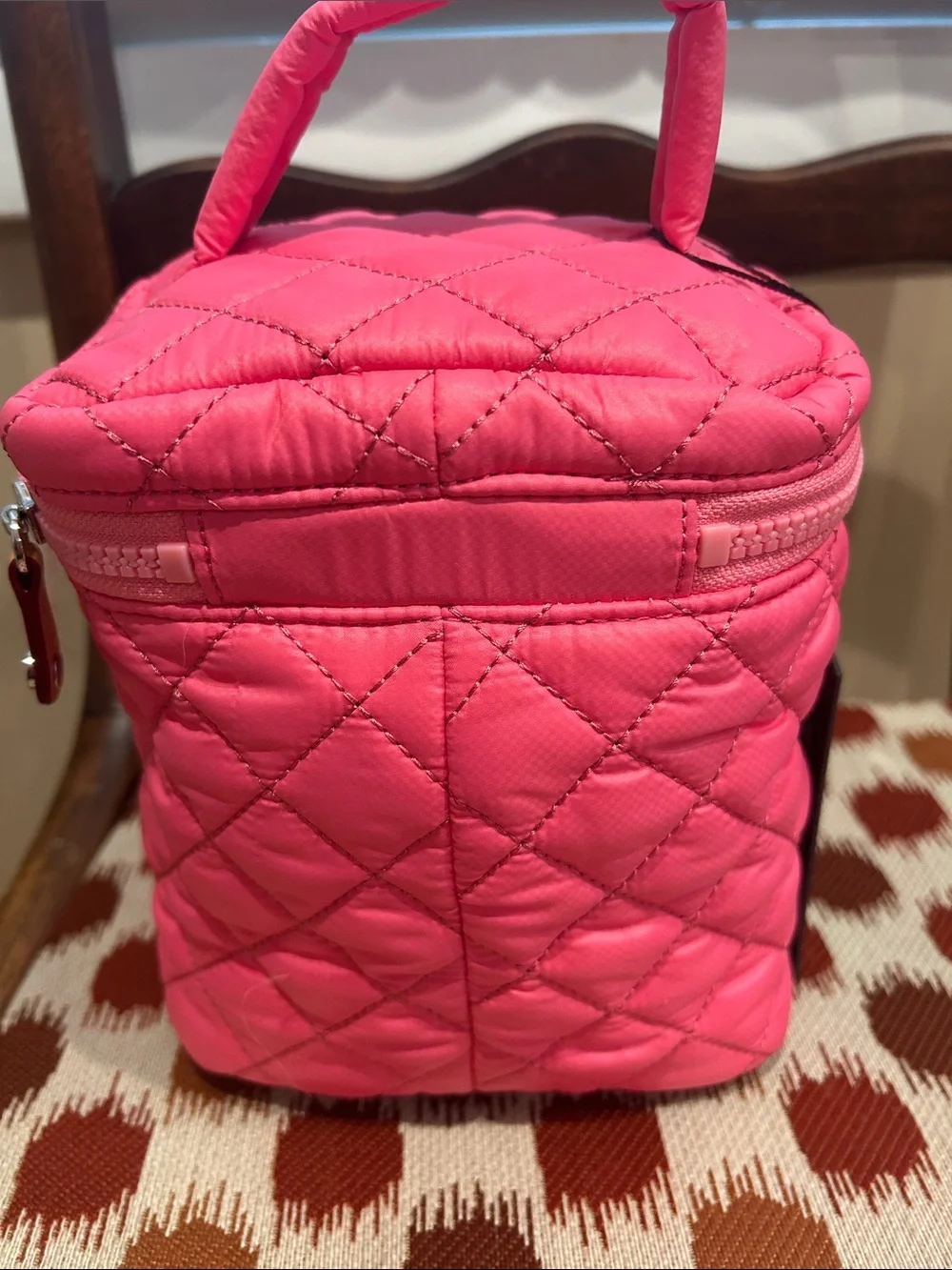 MZ Wallace Hot Pink Quilted Cosmetic Case with Top Handle NWT